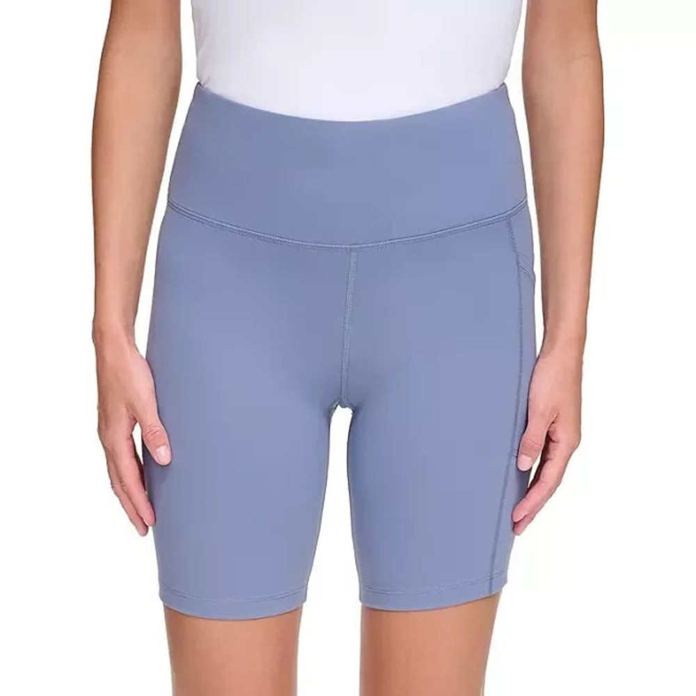 DKNY Womens High Rise Biker Shorts Steel Blue XS 7in Inseam